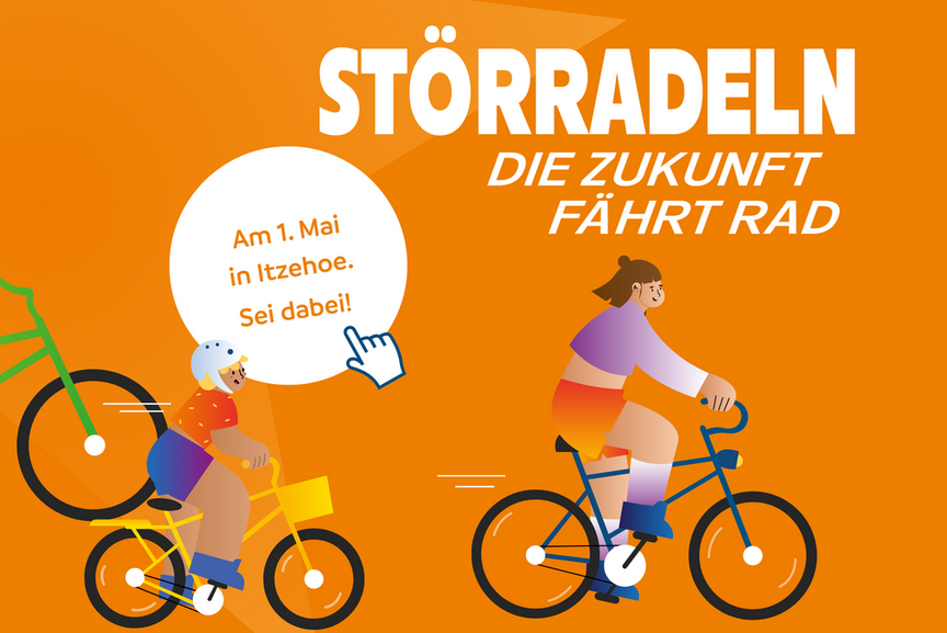 Sternfahrt Itzehoe Grafik zu Sternfahrten mit verschiedenen Radfahrenden.